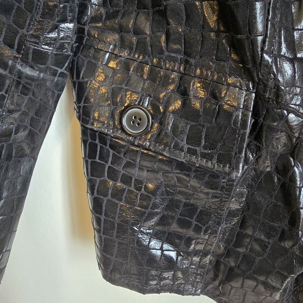 Vintage Neimam Marcus Y2K Faux Alligator Black Leather Jacket Size 12 - Picture 6 of 16